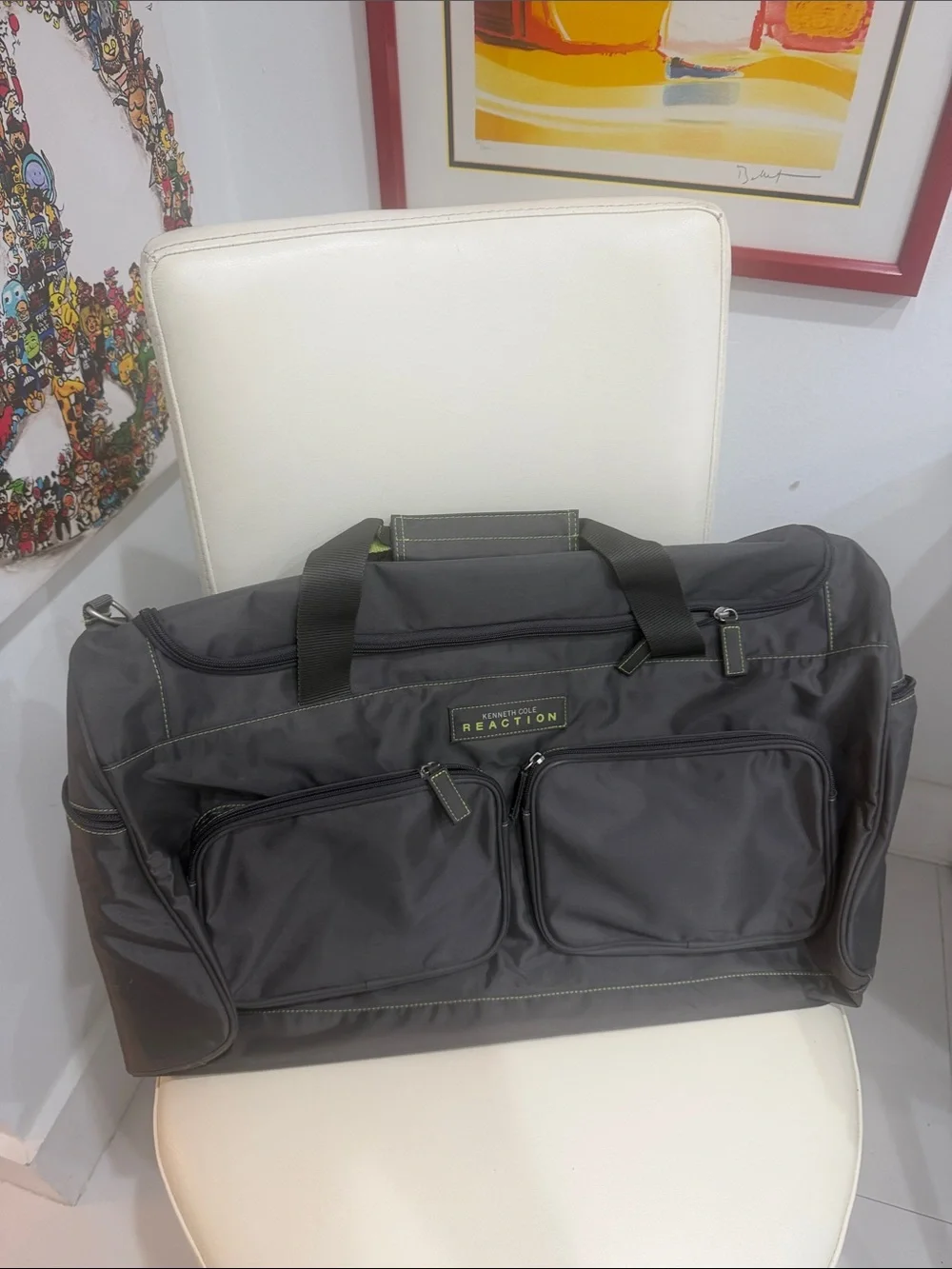 Kenneth Cole Reaction Gray & Neon Green Travel Duffel with Front Pockets